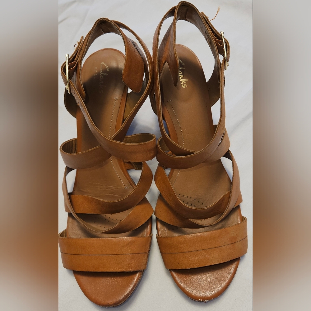 Clarks Tan Leather Sandals with Woven Straps